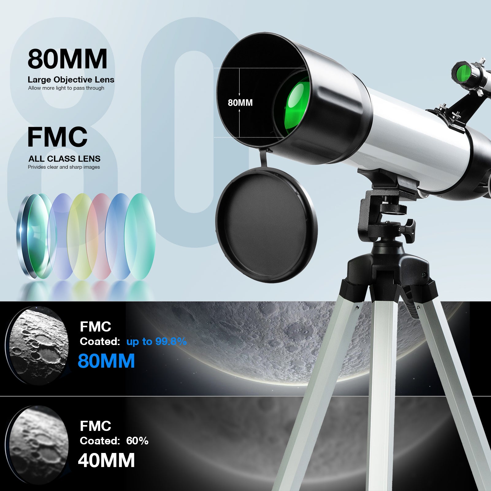 500x80mm Astronomy Telescope for Beginners – See the Moon & Planets in Stunning Detail