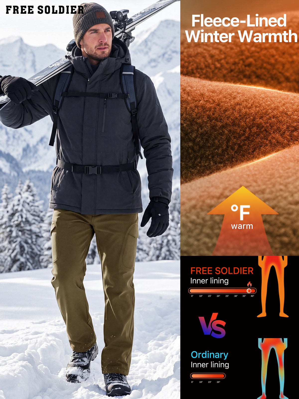 Winddichte Cargohose aus Sharkskin-Softshell-Fleece mit Futter