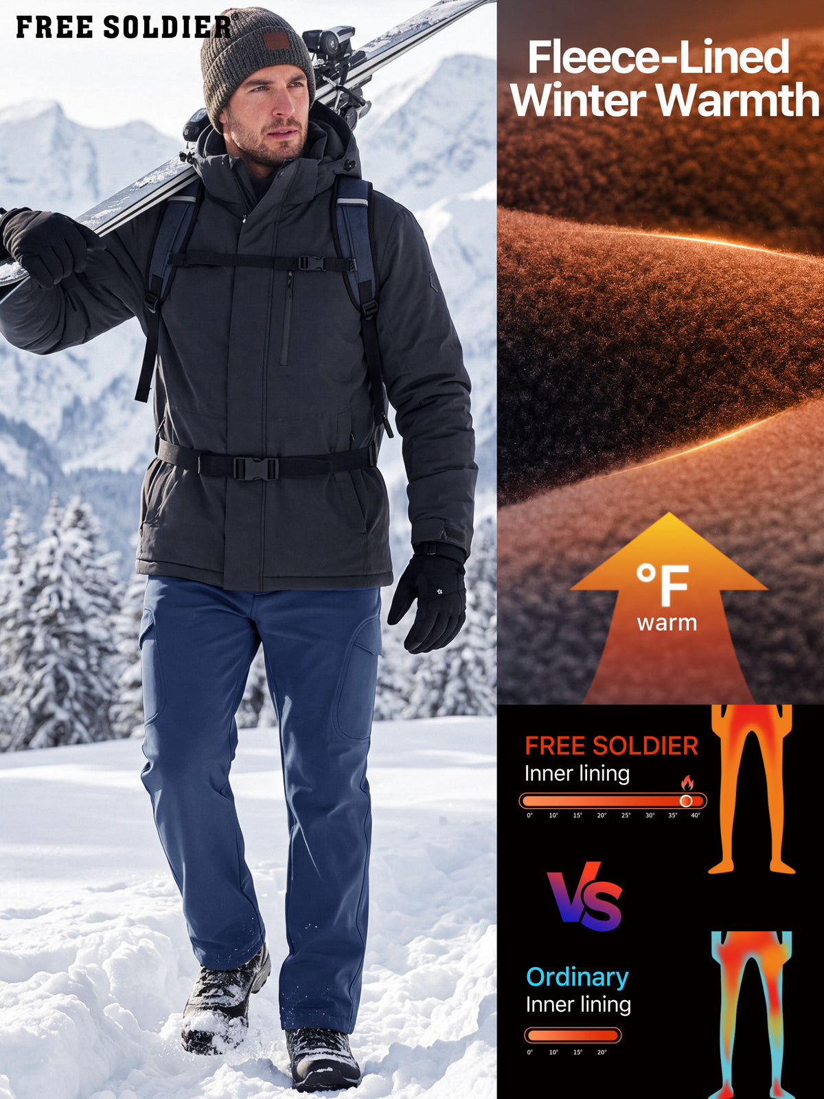 Winddichte Cargohose aus Sharkskin-Softshell-Fleece mit Futter