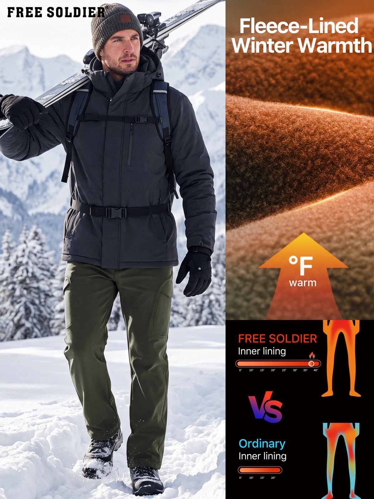 Winddichte Cargohose aus Sharkskin-Softshell-Fleece mit Futter