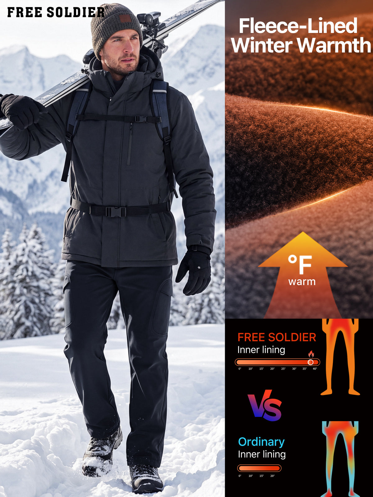 Winddichte Cargohose aus Sharkskin-Softshell-Fleece mit Futter
