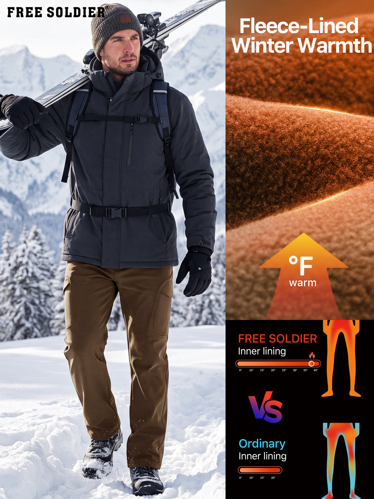 Winddichte Cargohose aus Sharkskin-Softshell-Fleece mit Futter