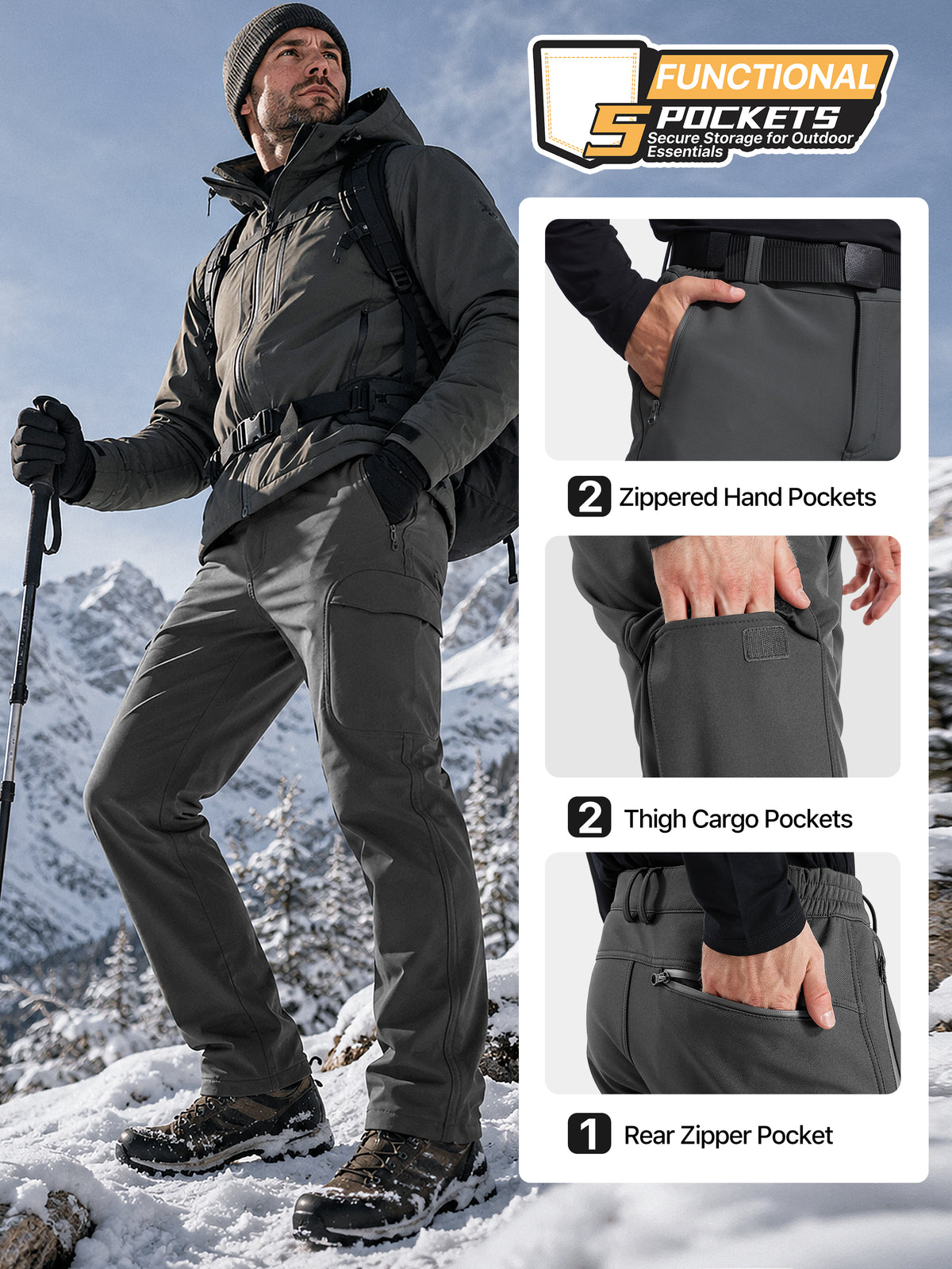Winddichte Cargohose aus Sharkskin-Softshell-Fleece mit Futter