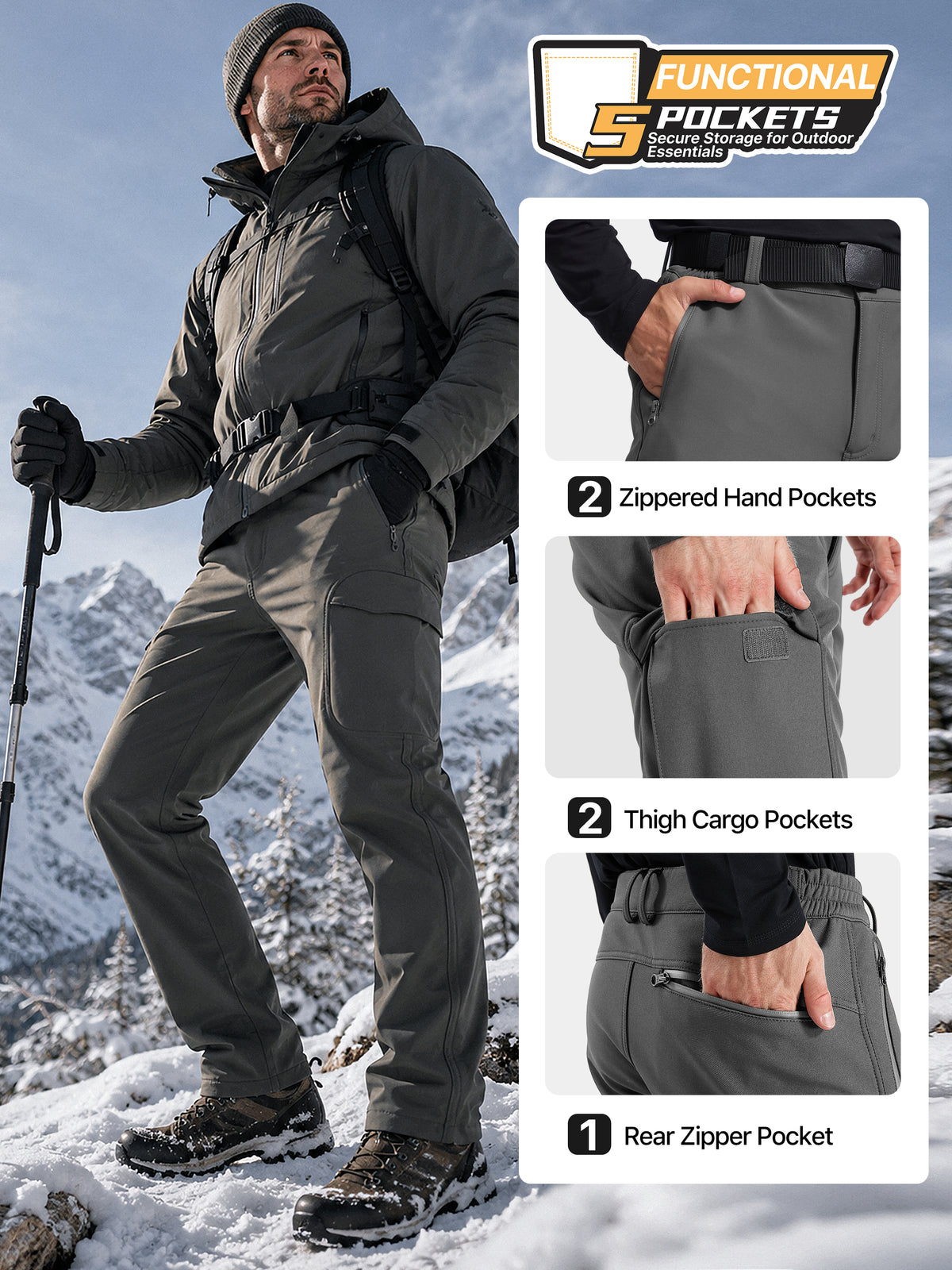 Winddichte Cargohose aus Sharkskin-Softshell-Fleece mit Futter