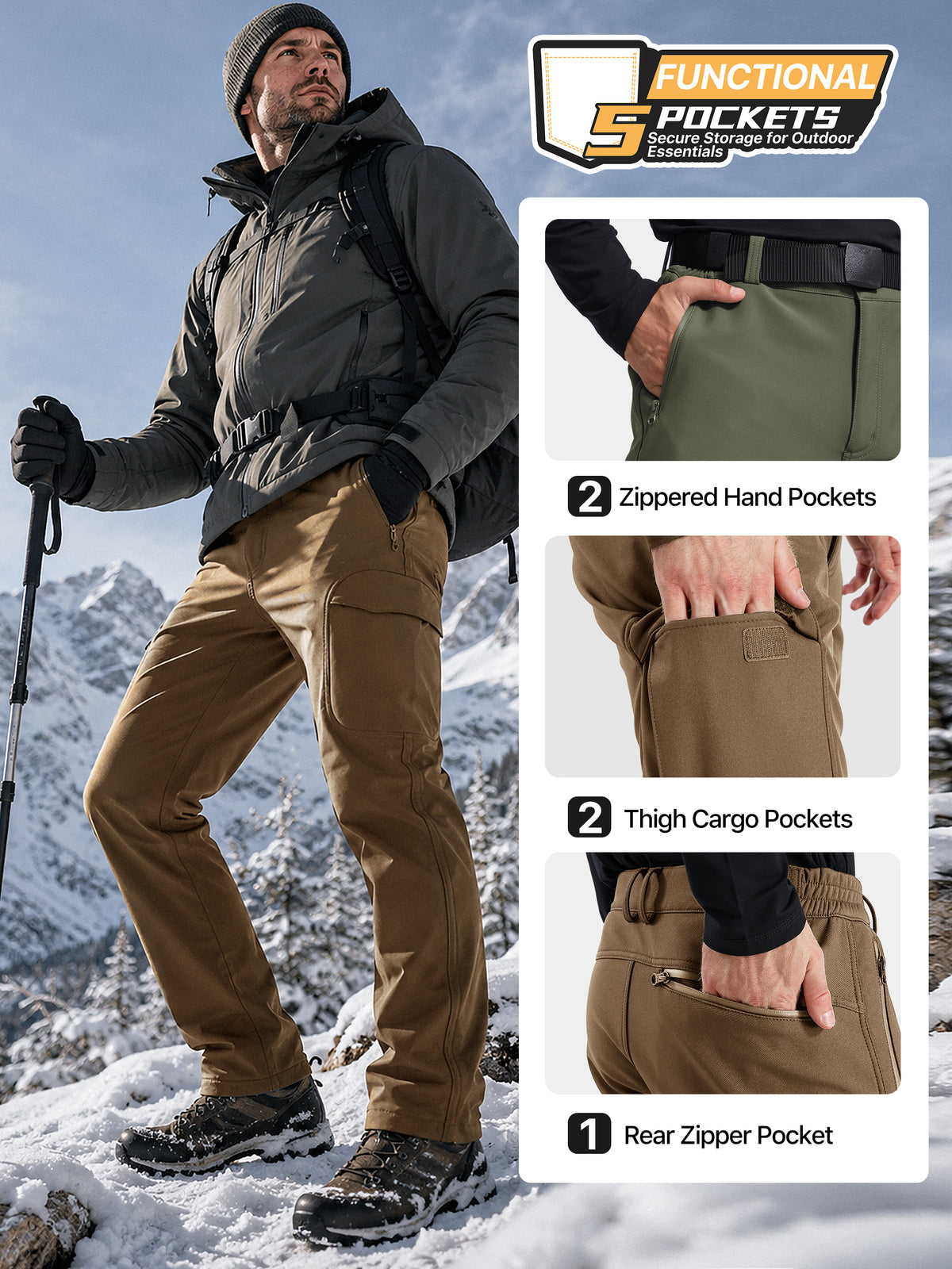 Winddichte Cargohose aus Sharkskin-Softshell-Fleece mit Futter