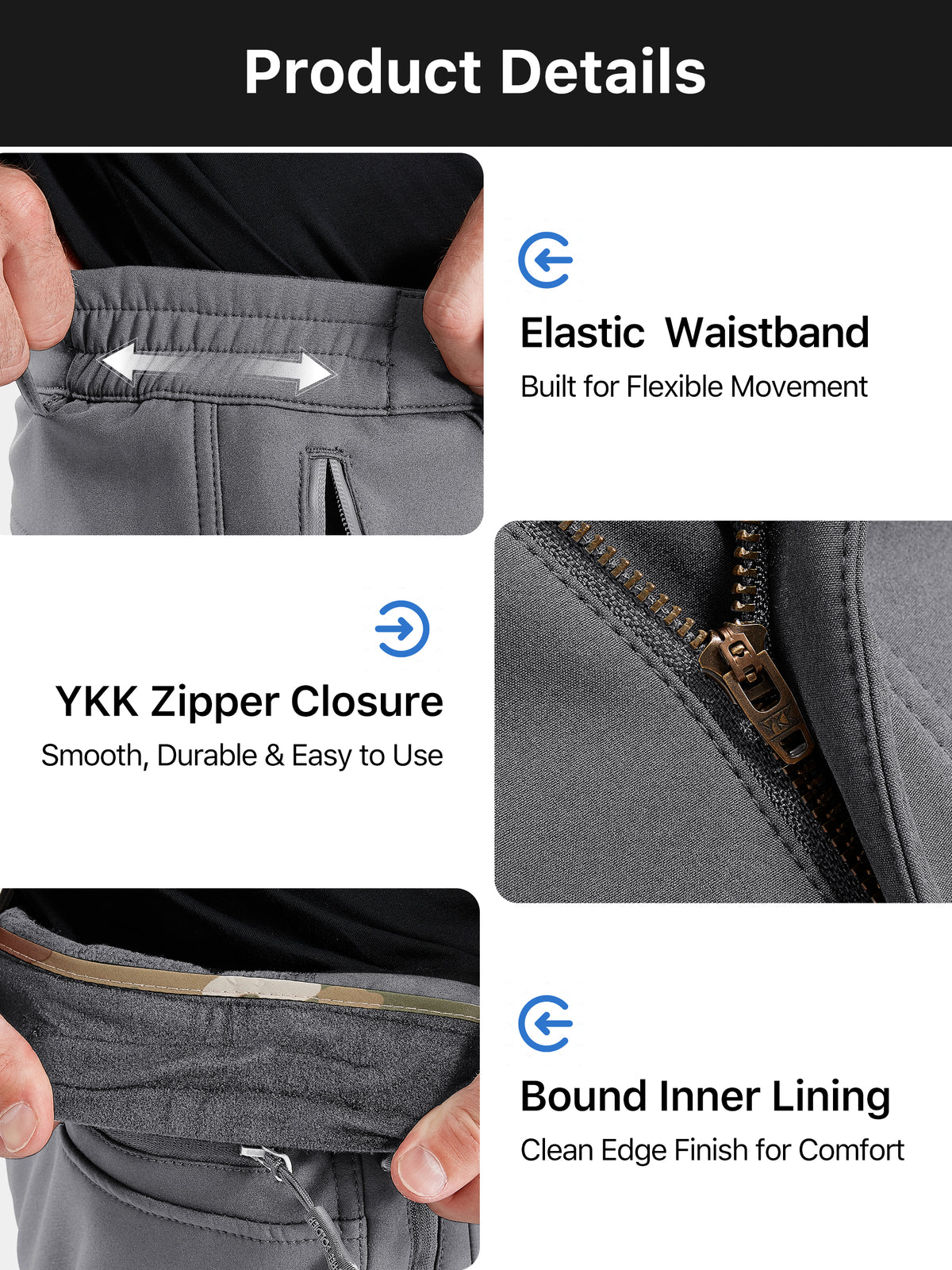 Winddichte Cargohose aus Sharkskin-Softshell-Fleece mit Futter