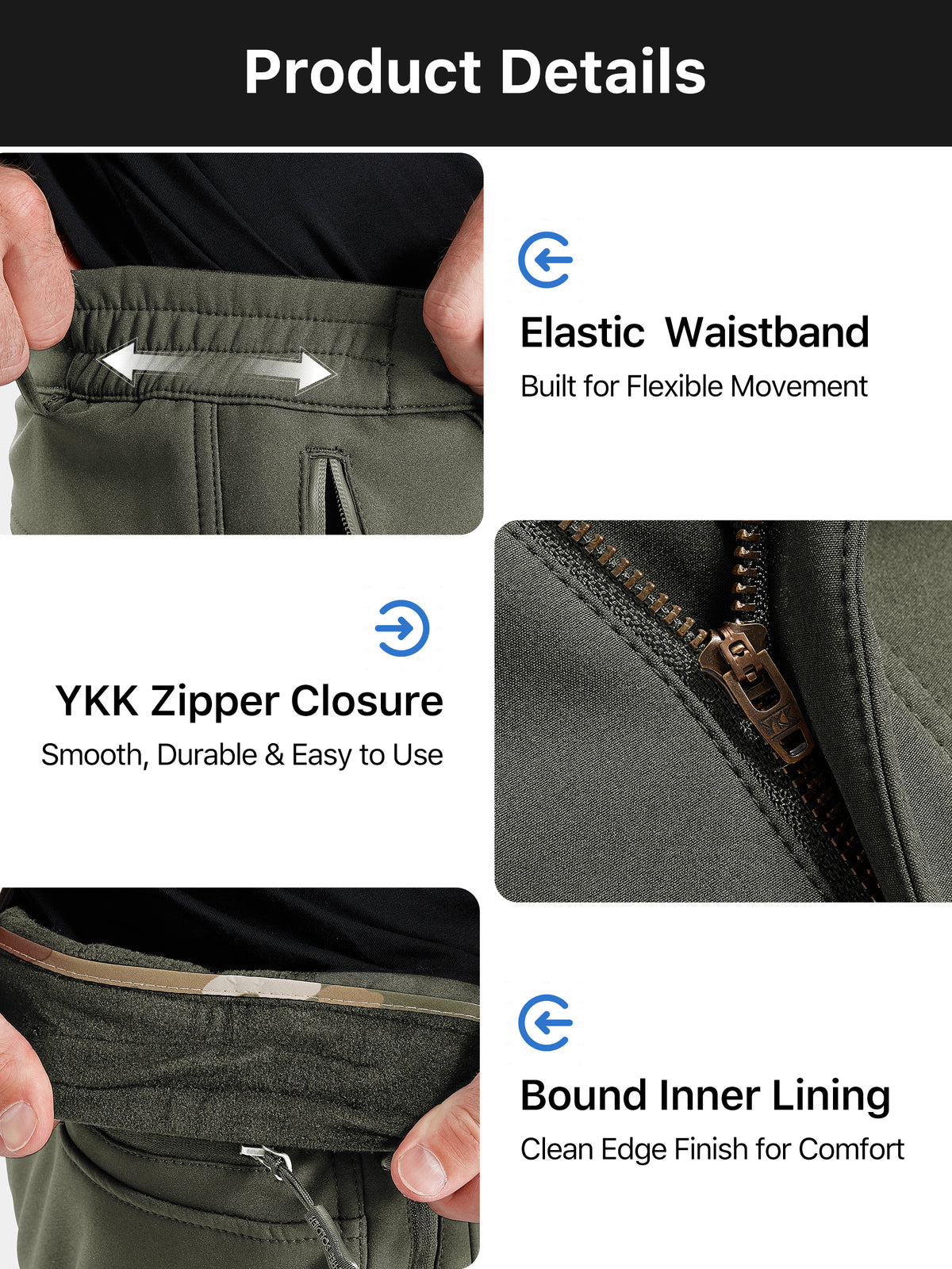 Winddichte Cargohose aus Sharkskin-Softshell-Fleece mit Futter