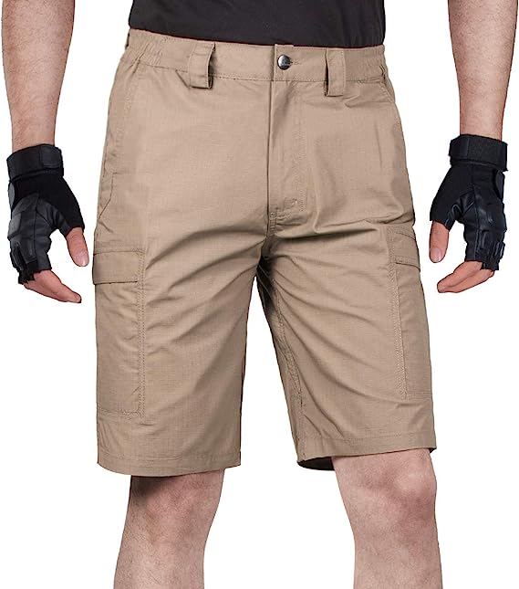 Men's Hiking Shorts Elastic Waist Tactical Work Shorts Lightweight Casual  Fishing Cargo Shorts for Men with 6 Pockets