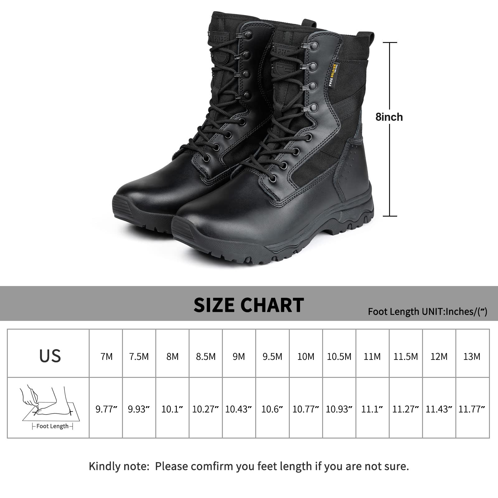8-Inch Lightweight Thin Military Work Boots-Leather - FreeSoldier