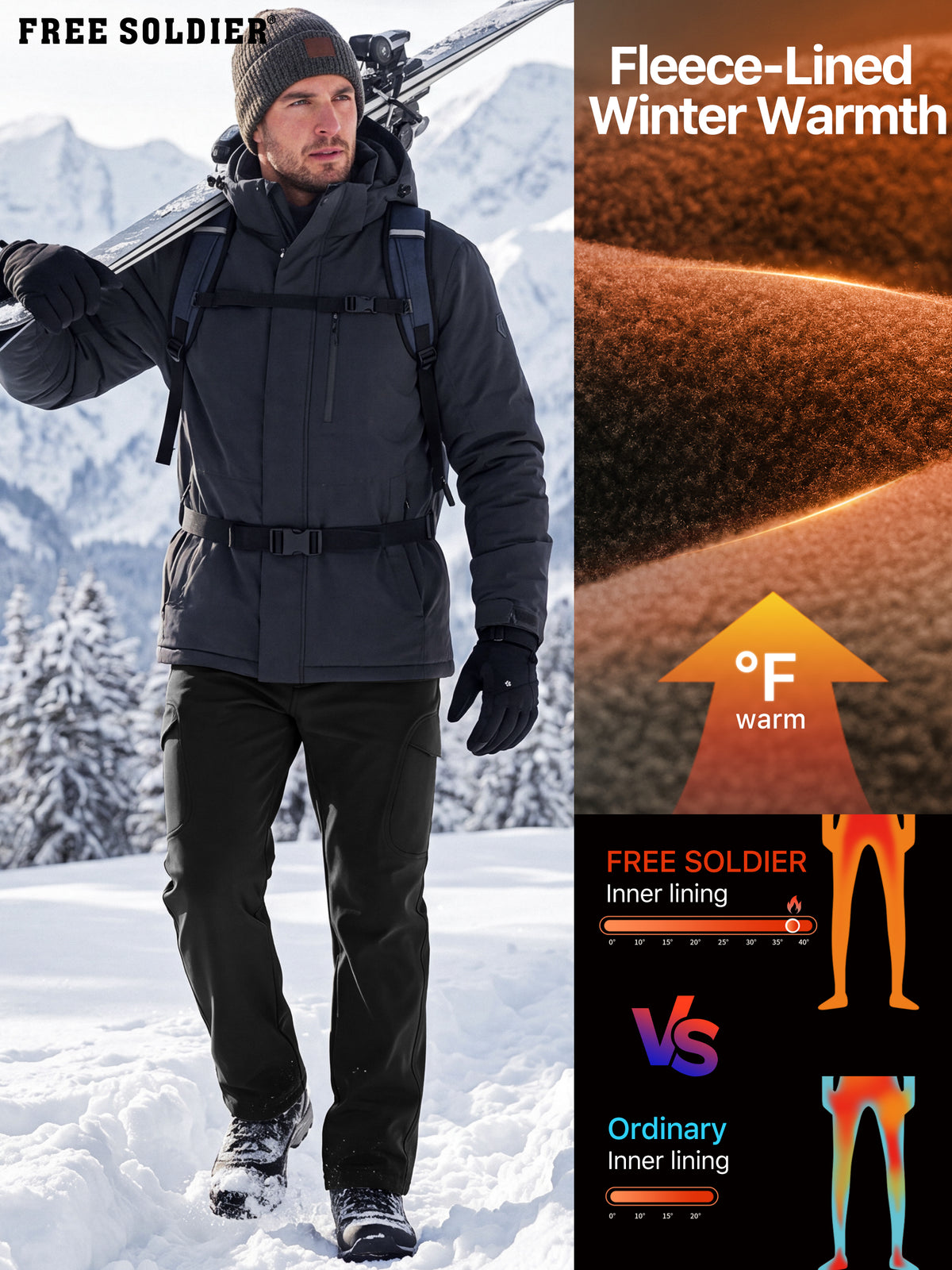 Winddichte Cargohose aus Sharkskin-Softshell-Fleece mit Futter