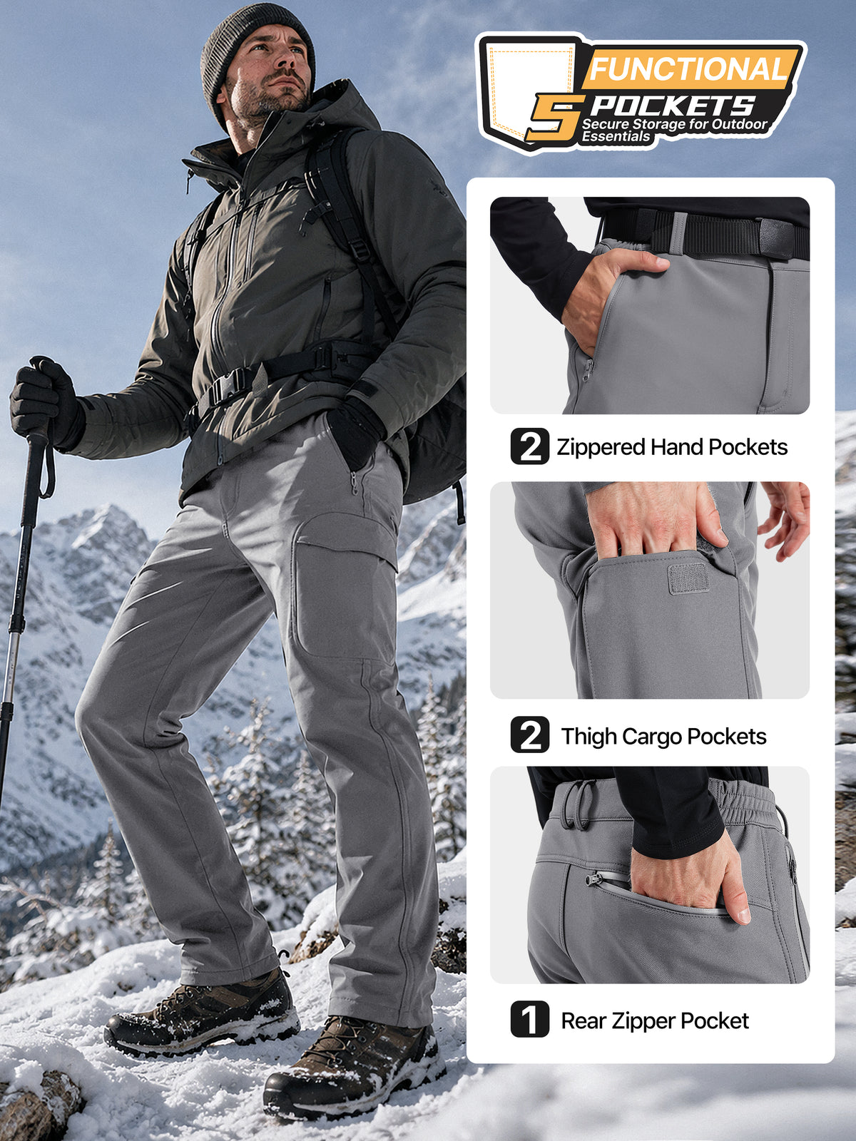 Winddichte Cargohose aus Sharkskin-Softshell-Fleece mit Futter