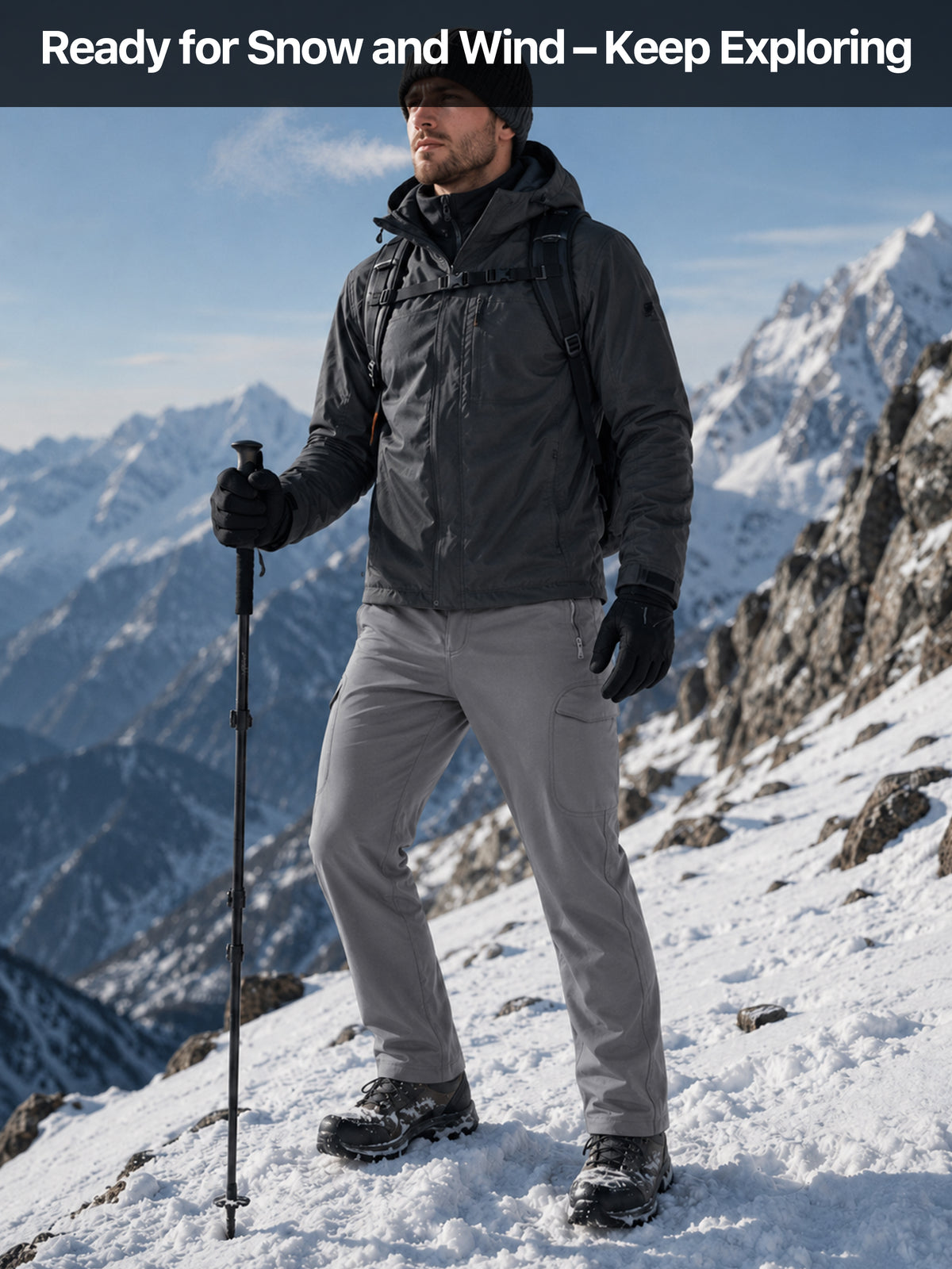 Winddichte Cargohose aus Sharkskin-Softshell-Fleece mit Futter