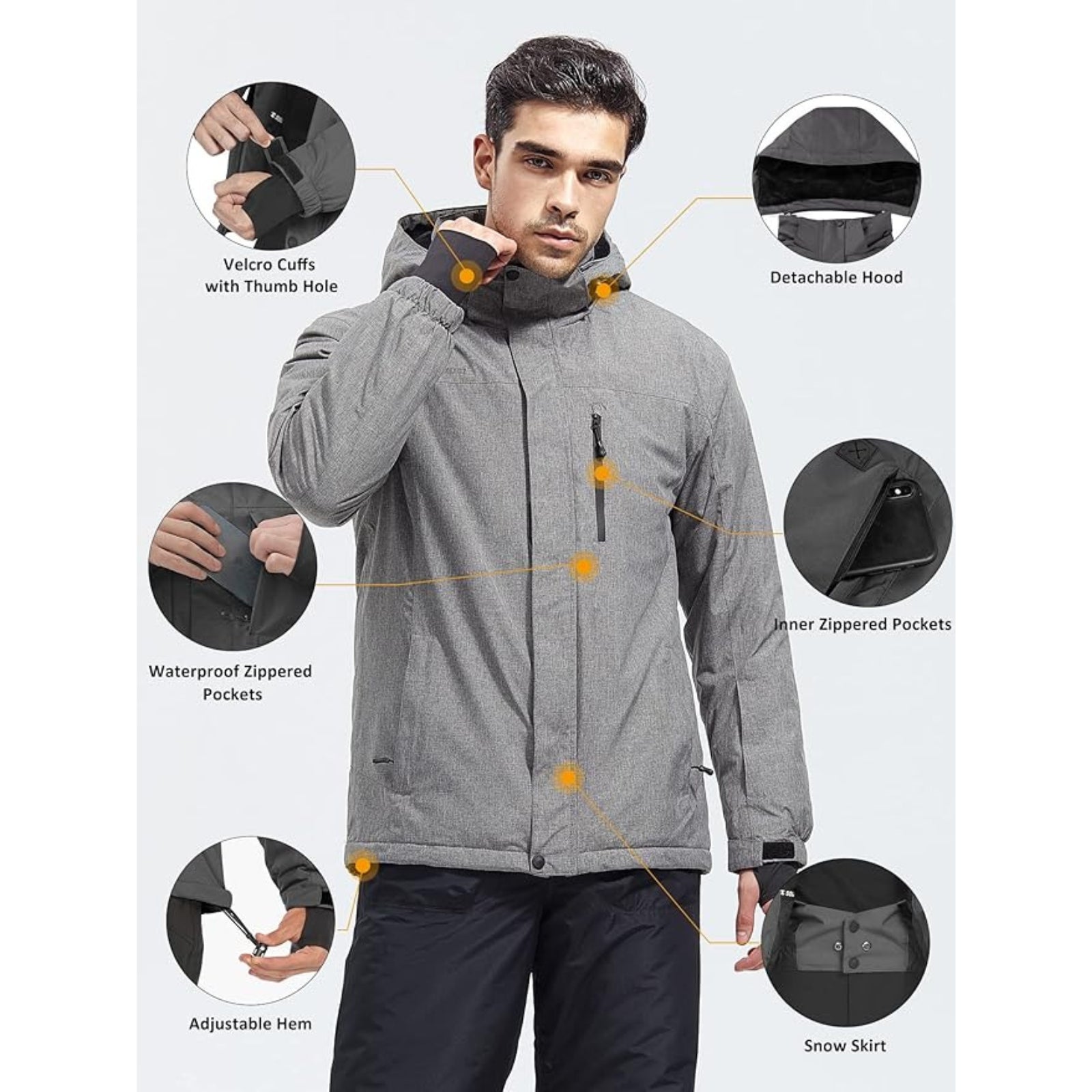 WHALE Men's Waterproof Warm Fleece Lined Ski Jacket