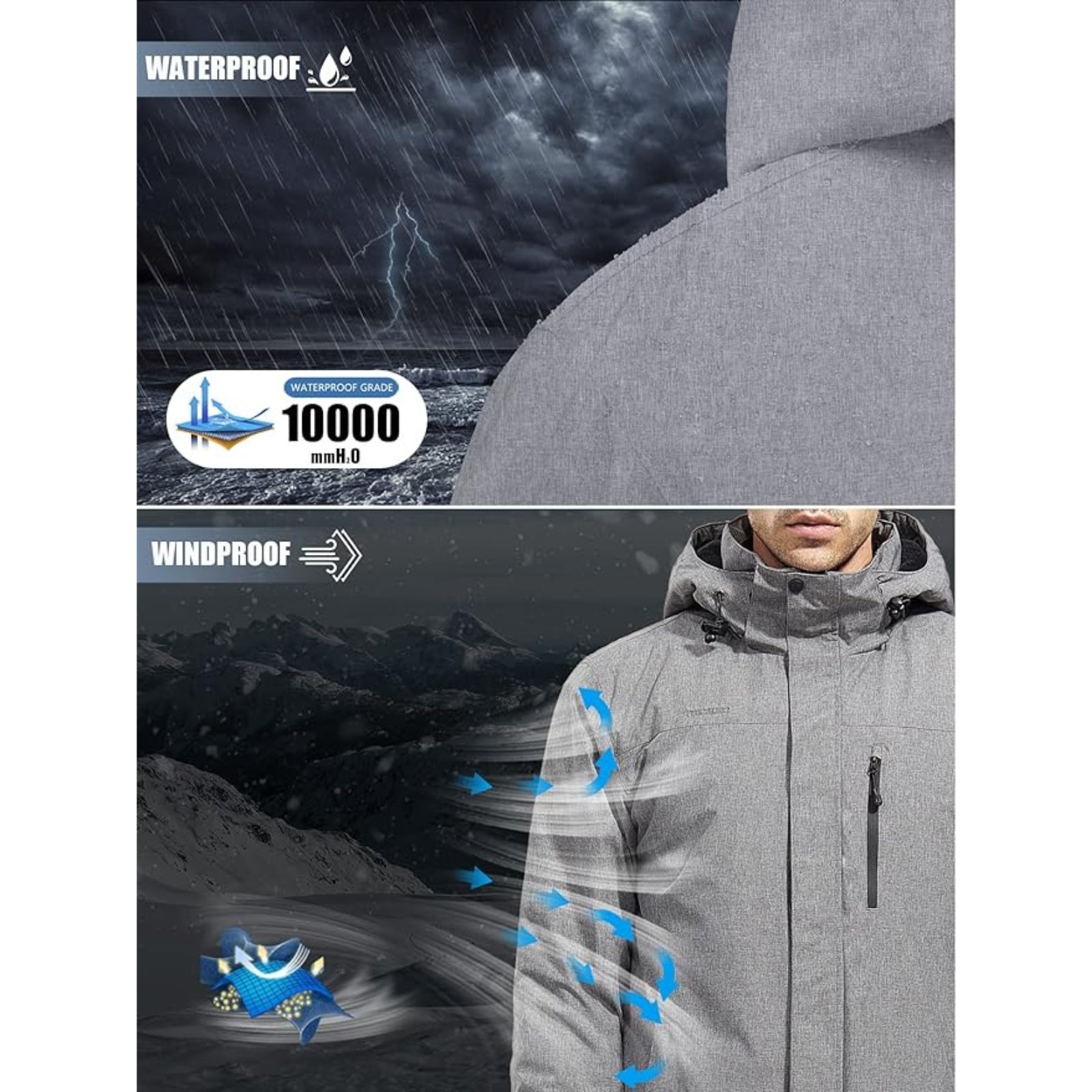 WHALE Men's Waterproof Warm Fleece Lined Ski Jacket