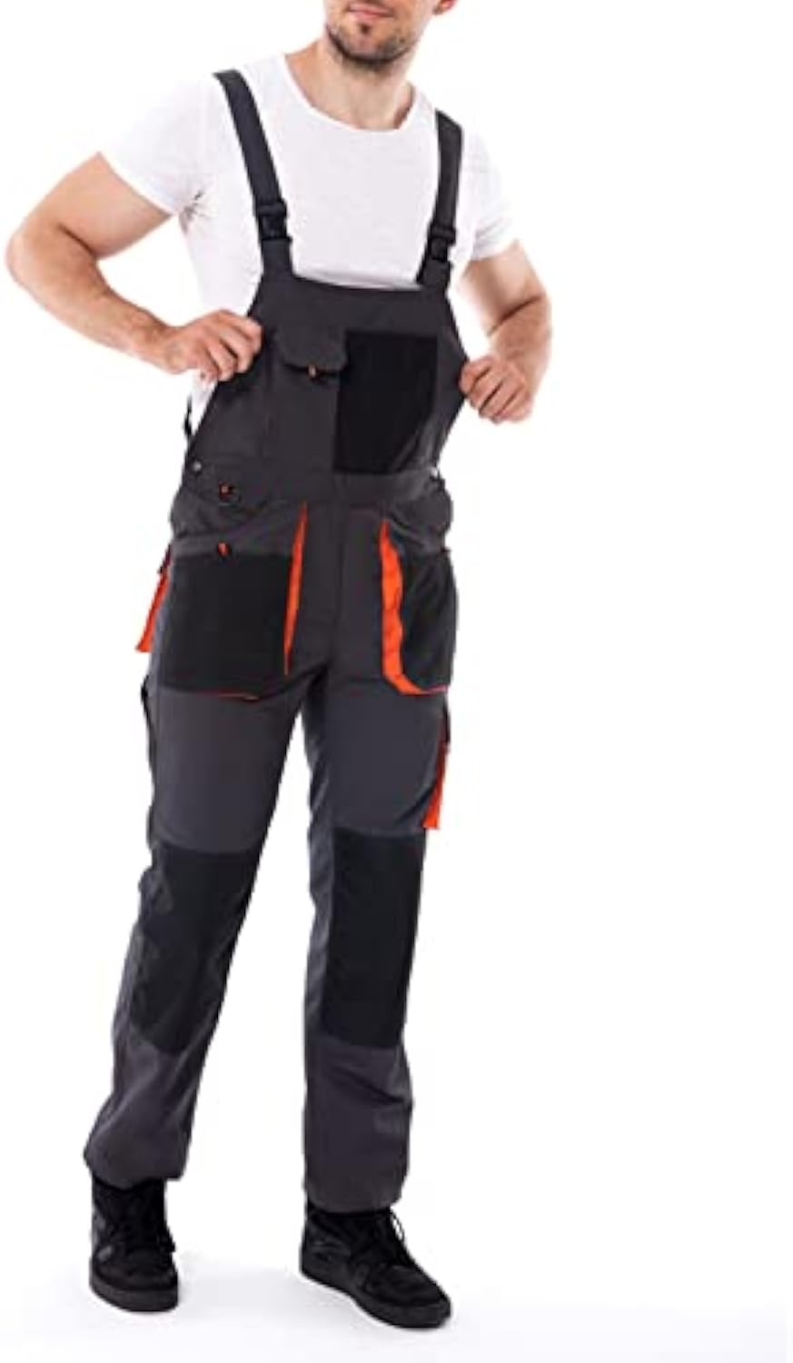 Free Soldier Men's Bib Overalls Work Overalls with Knee Pad Pockets