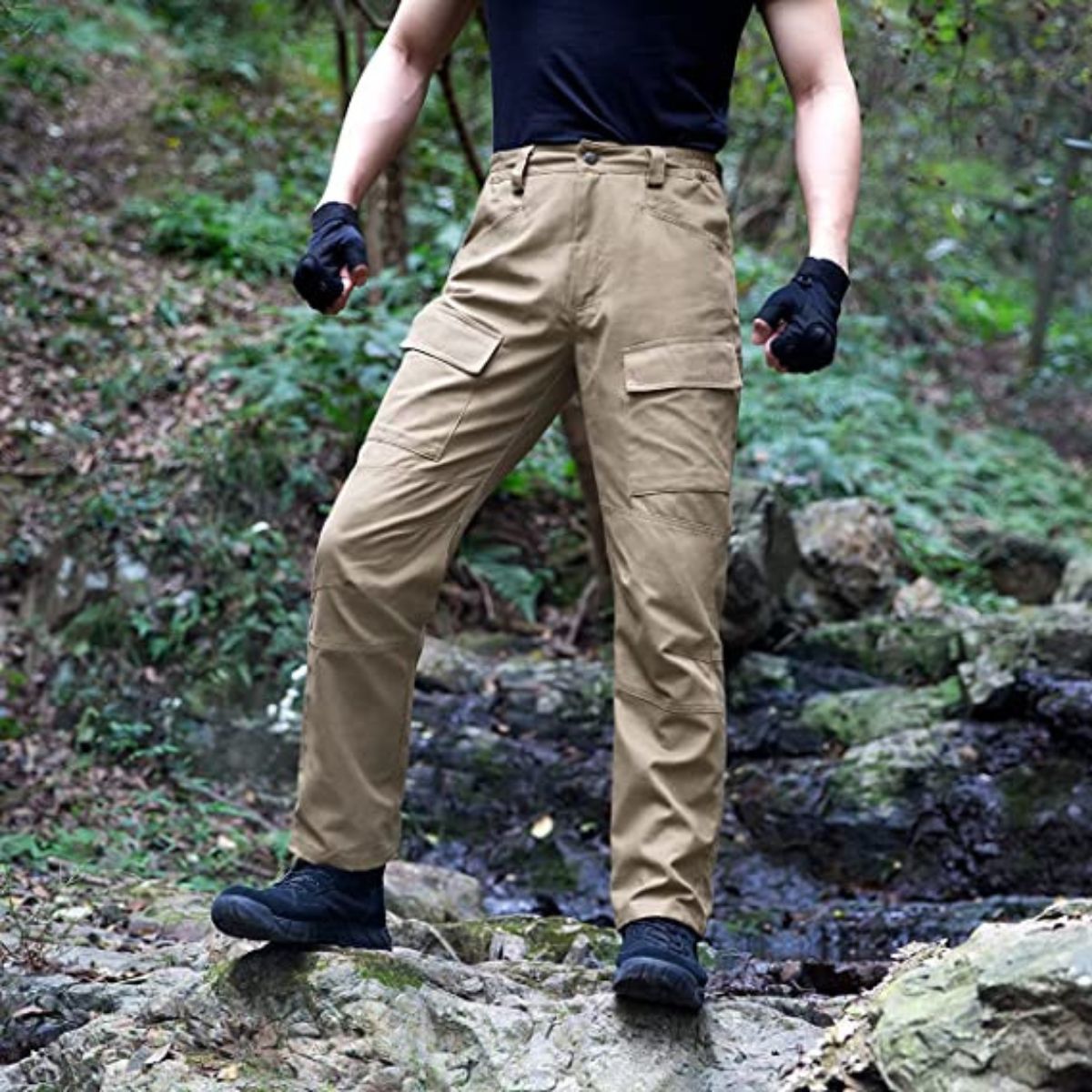 HAOTAGS Men's Tactical Ripstop Cargo Pants Zipper Closure Button Down  Casual Athletic Pants for Men Khaki Size XL 