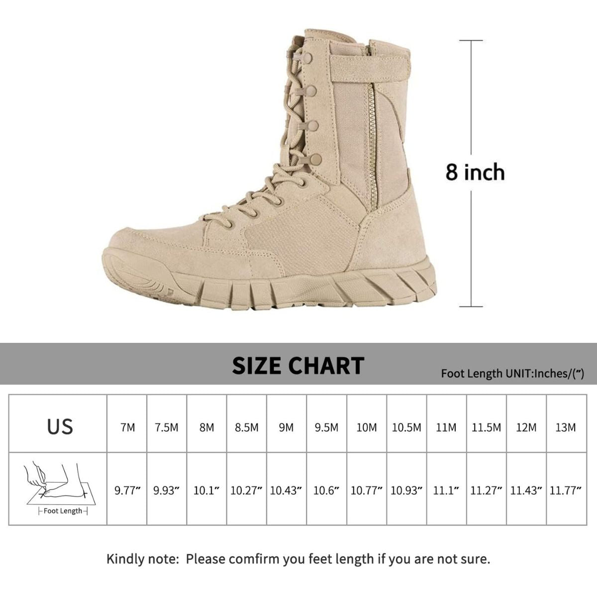 8-Inch Ultra-Lightweight Side Zip Military Work Boots