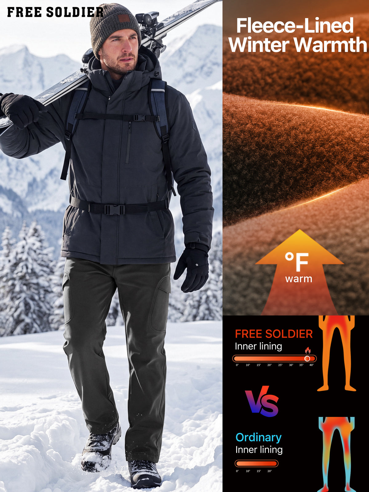 Winddichte Cargohose aus Sharkskin-Softshell-Fleece mit Futter 