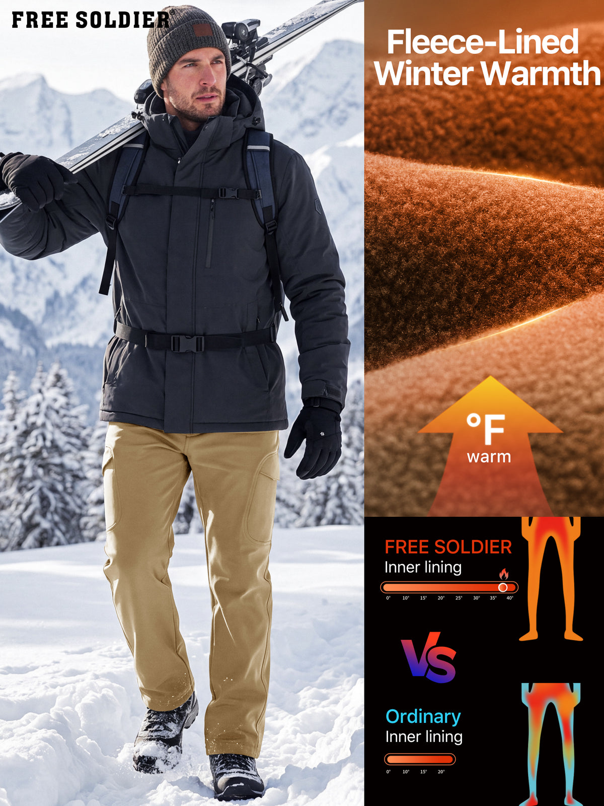 Winddichte Cargohose aus Sharkskin-Softshell-Fleece mit Futter 