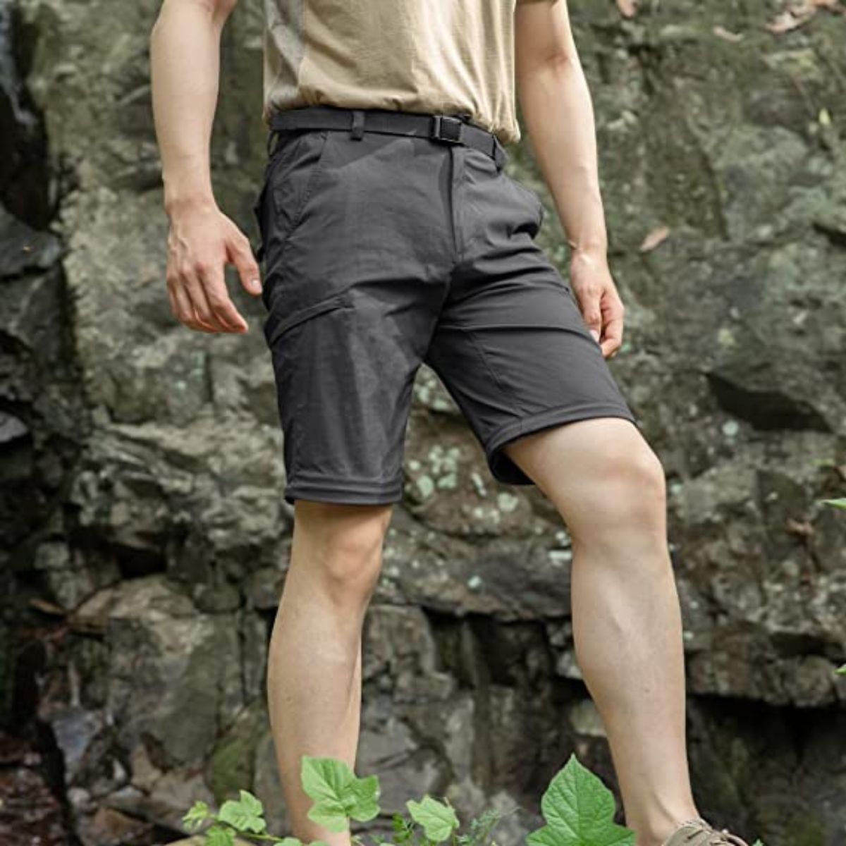 Pantalones de senderismo convertibles al aire libre para hombre con cinturón
