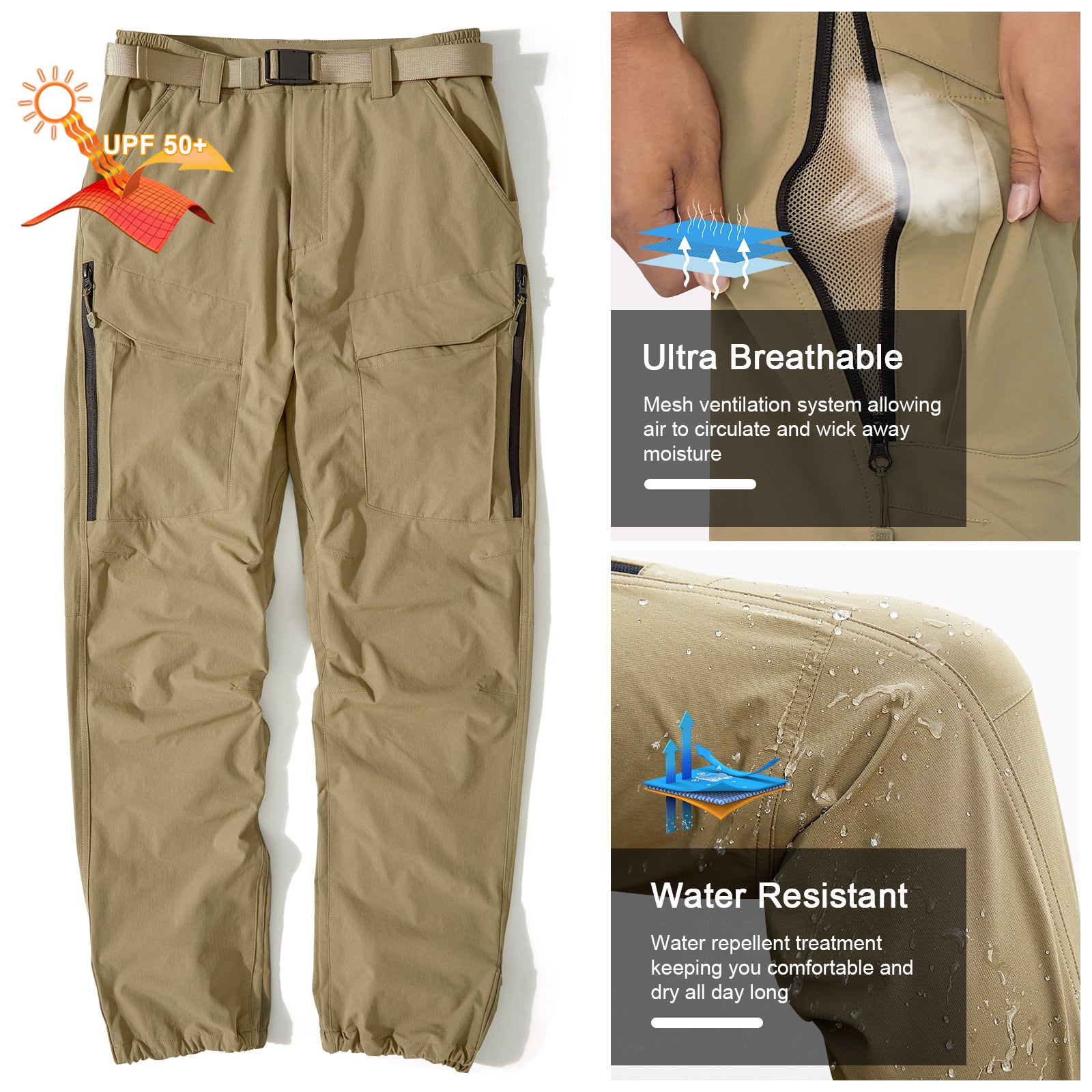 Mens Hiking Pants Quick Dry Lightweight Outdoor Breathable