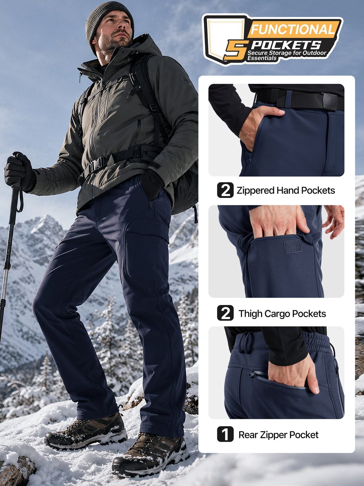 Winddichte Cargohose aus Sharkskin-Softshell-Fleece mit Futter 