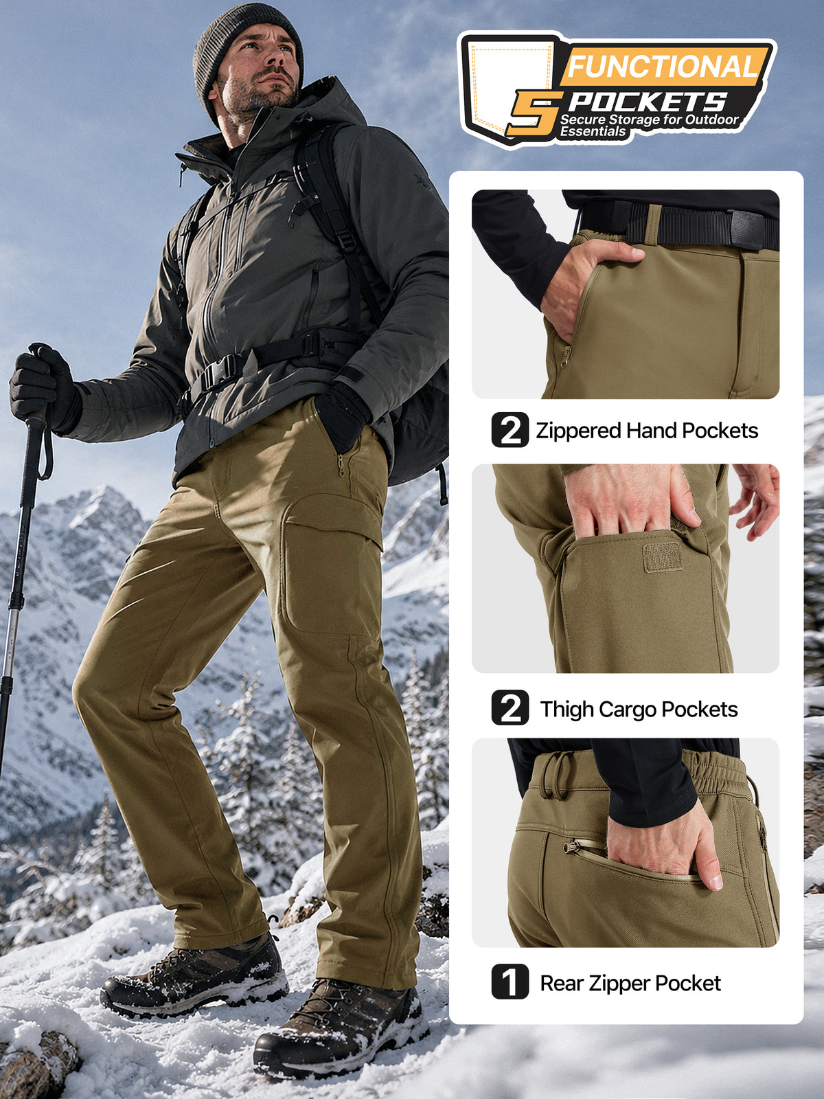 Winddichte Cargohose aus Sharkskin-Softshell-Fleece mit Futter 