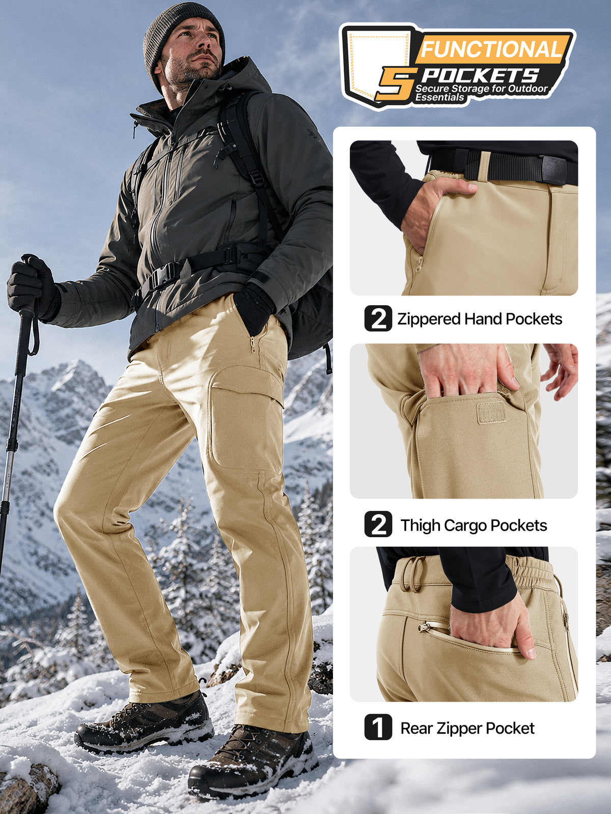 Winddichte Cargohose aus Sharkskin-Softshell-Fleece mit Futter 