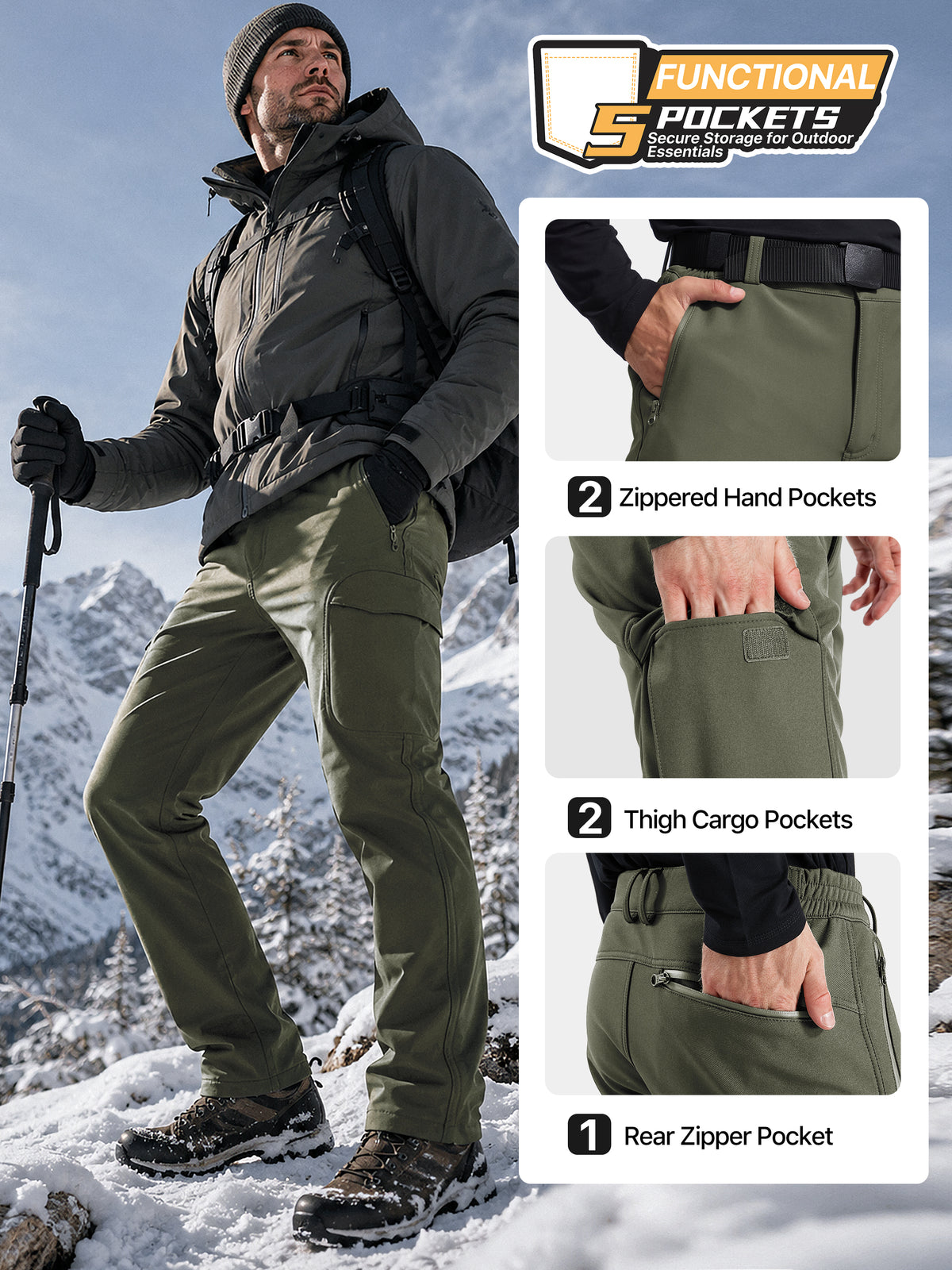 Winddichte Cargohose aus Sharkskin-Softshell-Fleece mit Futter 