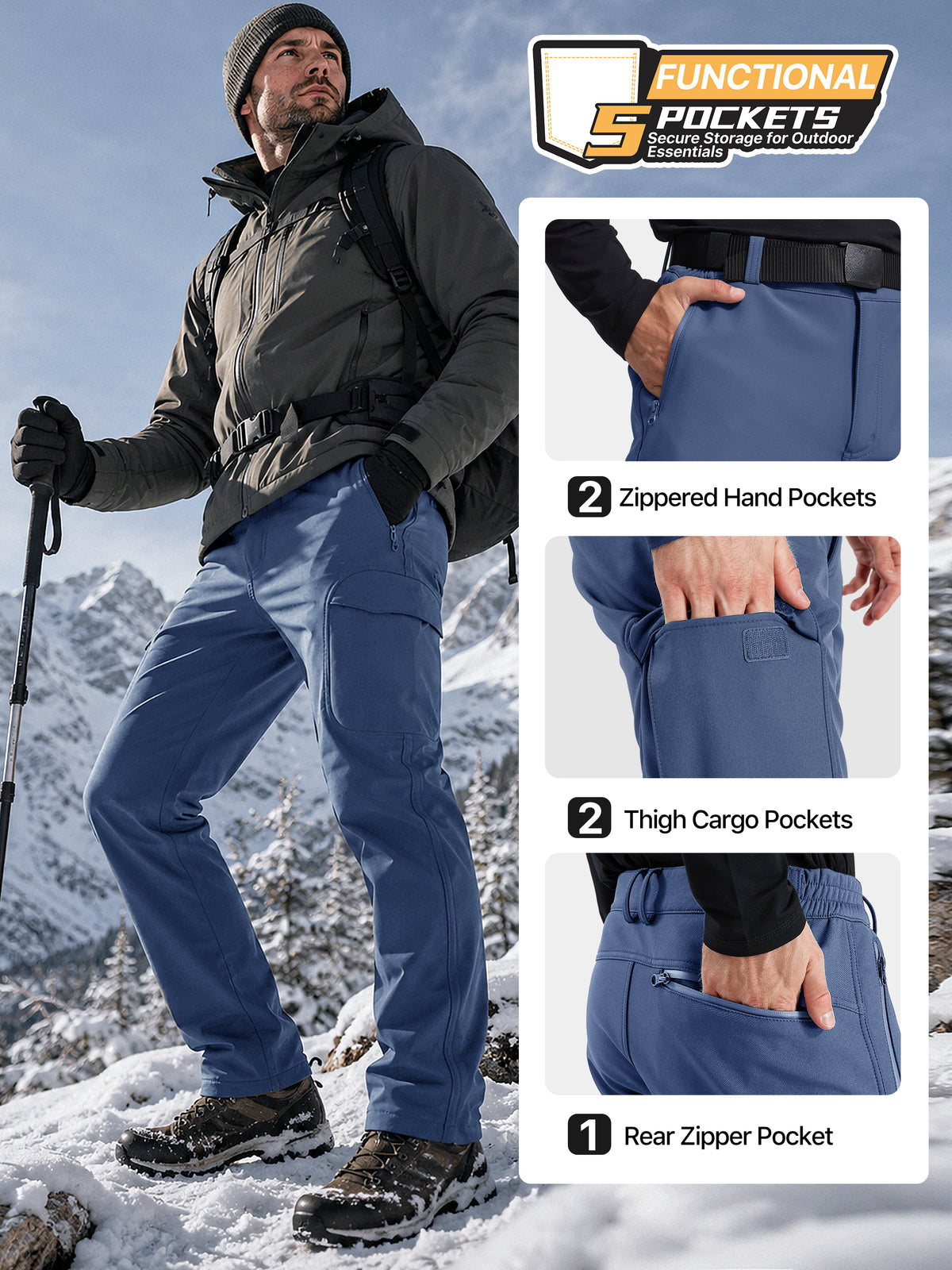 Winddichte Cargohose aus Sharkskin-Softshell-Fleece mit Futter 