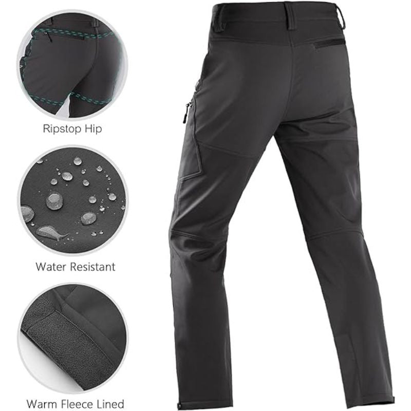 Men's Winter Hiking Pants Water Resistant Knees Thick Fleece Lined Ski Pants
