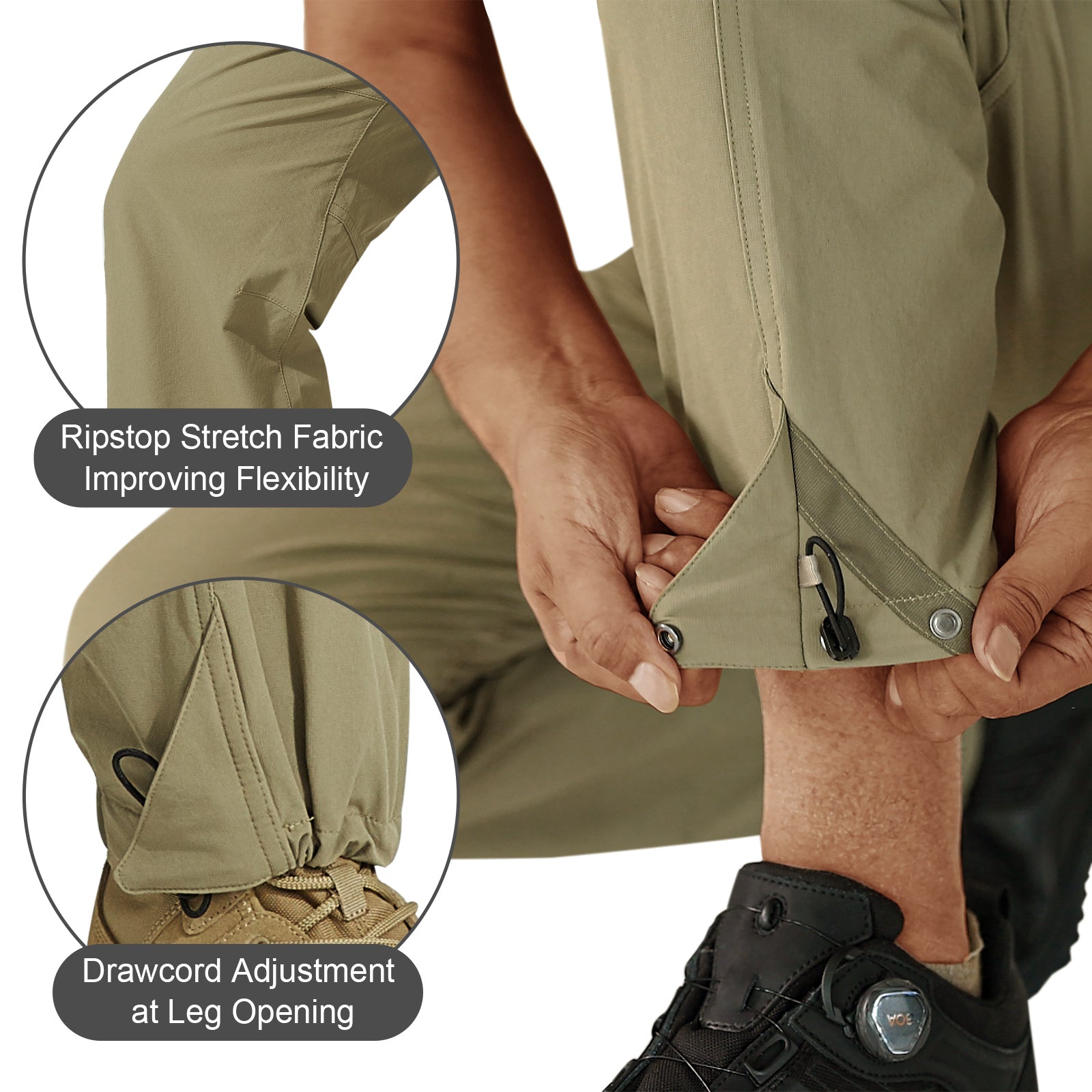 FREE SOLDIER Fast Drying Stretchy Belted Ripstop Hiking Pants
