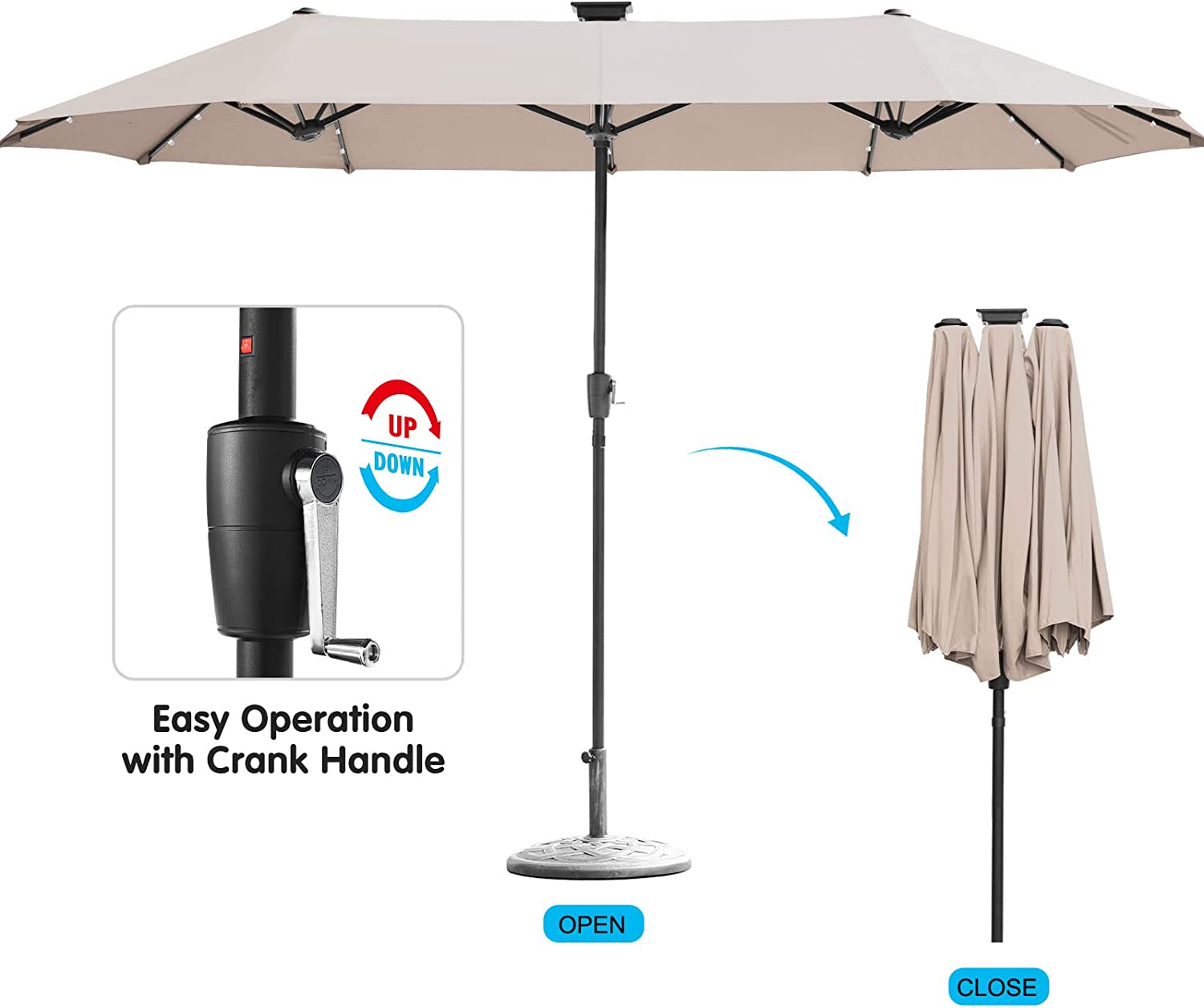 13FT Double-Sided Outdoor Patio Umbrella with LED Lights