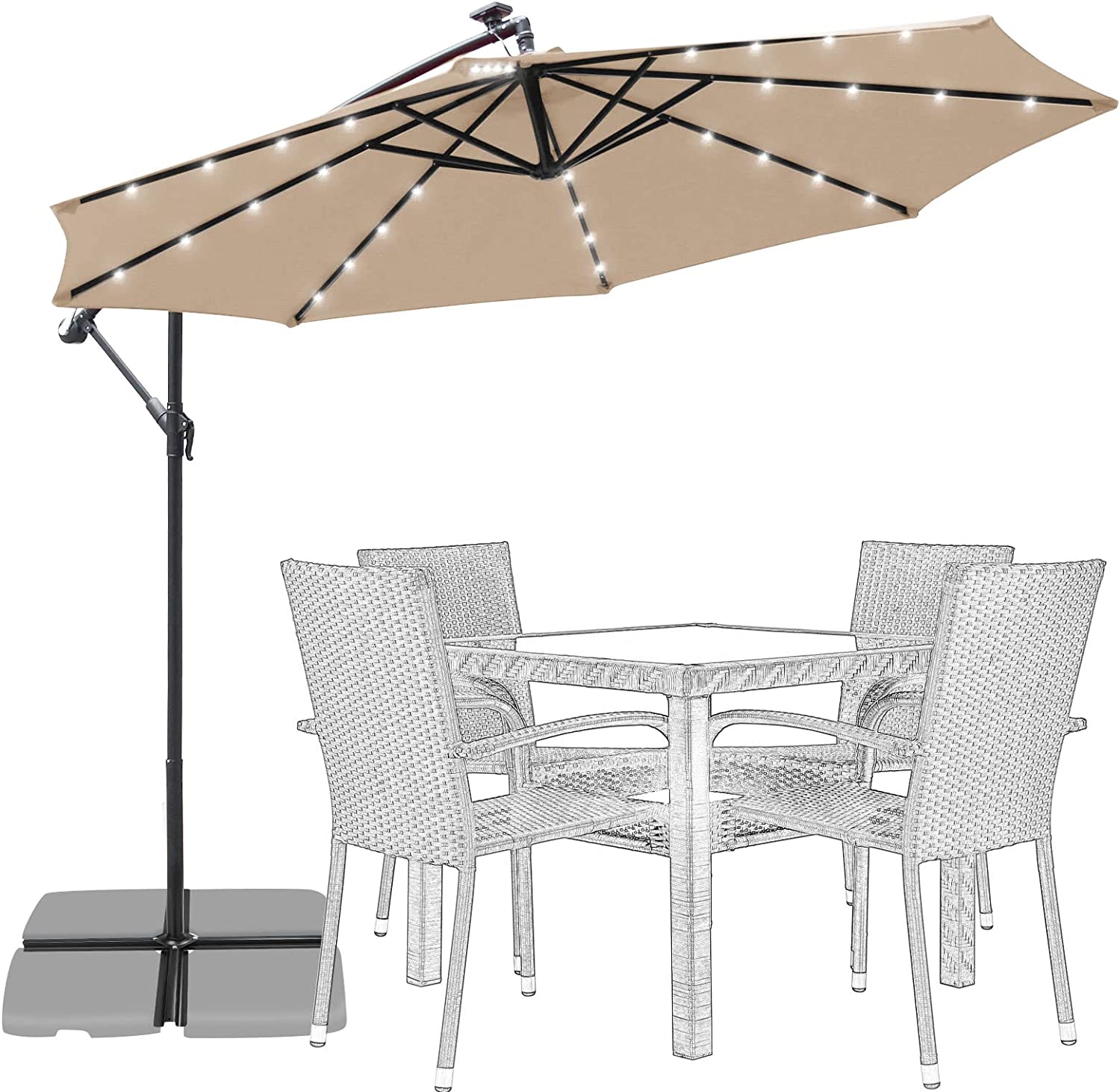 10FT Patio Offset Cantilever Patio Umbrella With Solar Lights