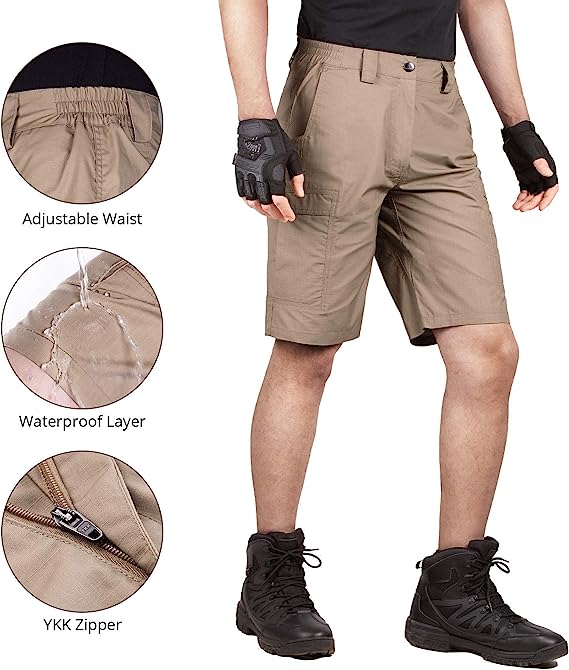 Pantalones cortos de carga relajados impermeables para senderismo táctico
