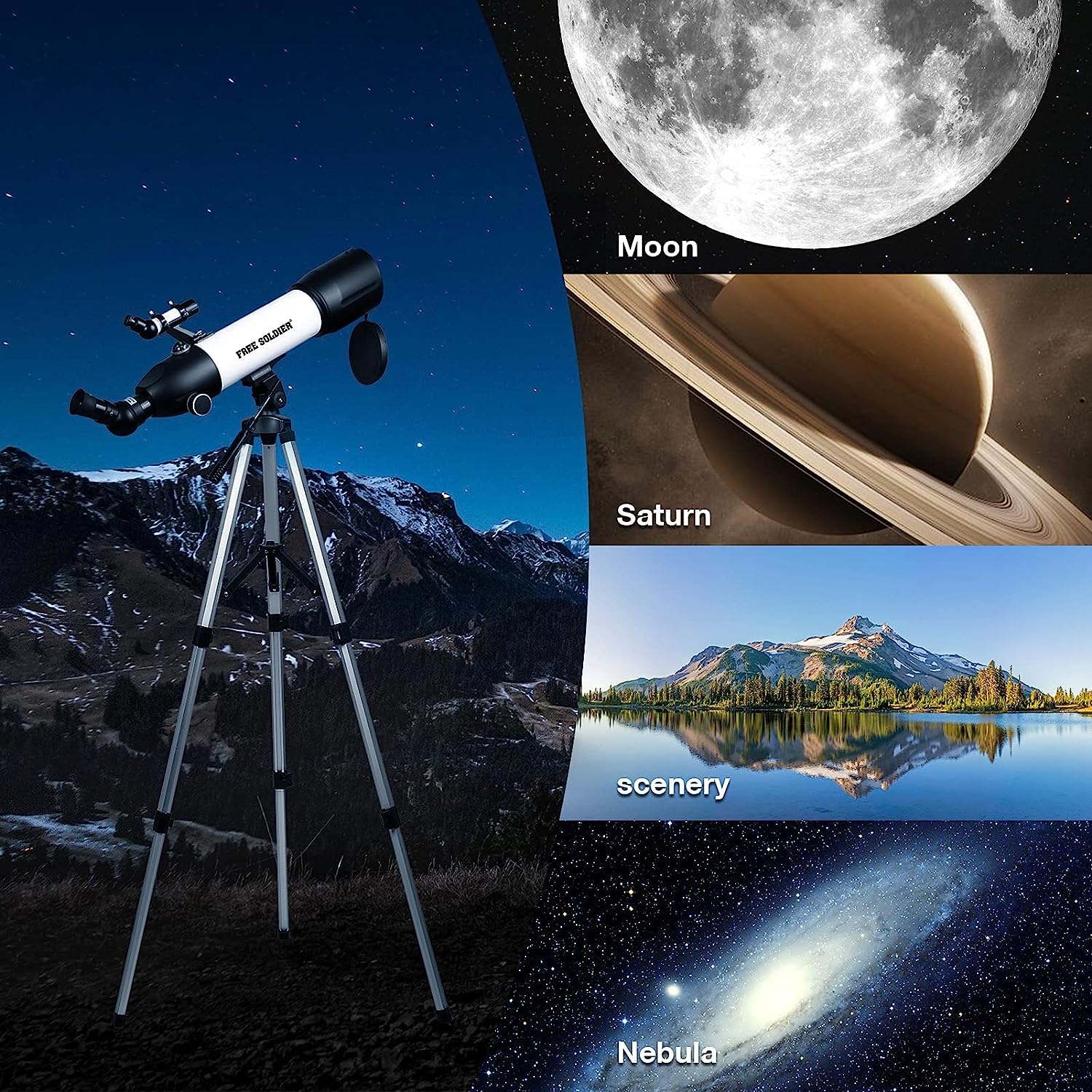 Telescopio astronómico portátil de 80 mm de apertura de 500 mm para ver planetas, estrellas, telescopio potente de 20X-166X con oculares avanzados y control remoto inalámbrico