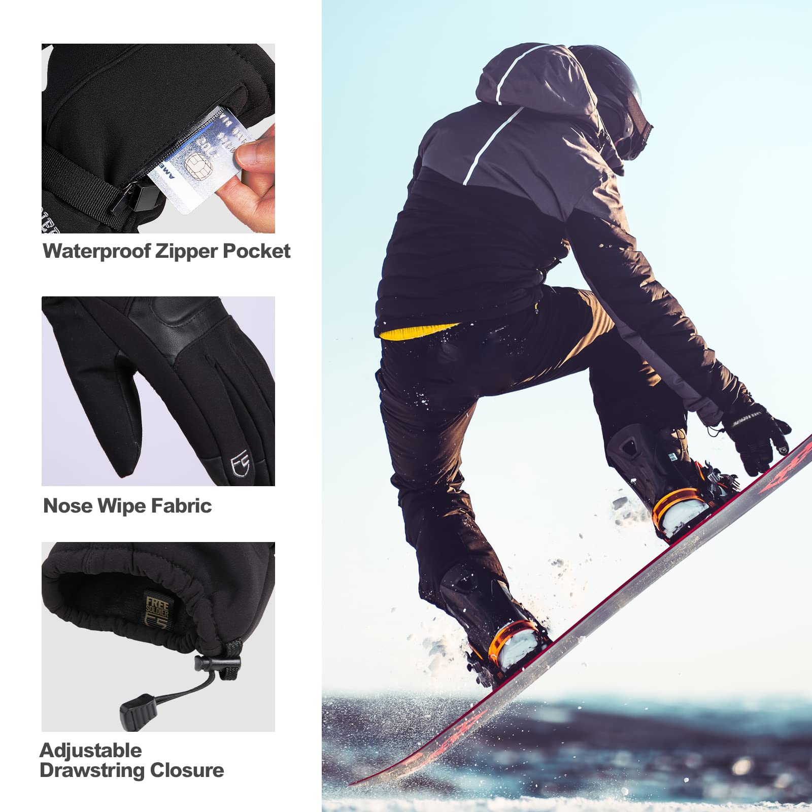  Black Brant Guantes de esquí y snowboard para hombre, con  aislamiento Thinsulate, impermeables, transpirables, para deportes al aire  libre, para clima frío, Negro - : Ropa, Zapatos y Joyería