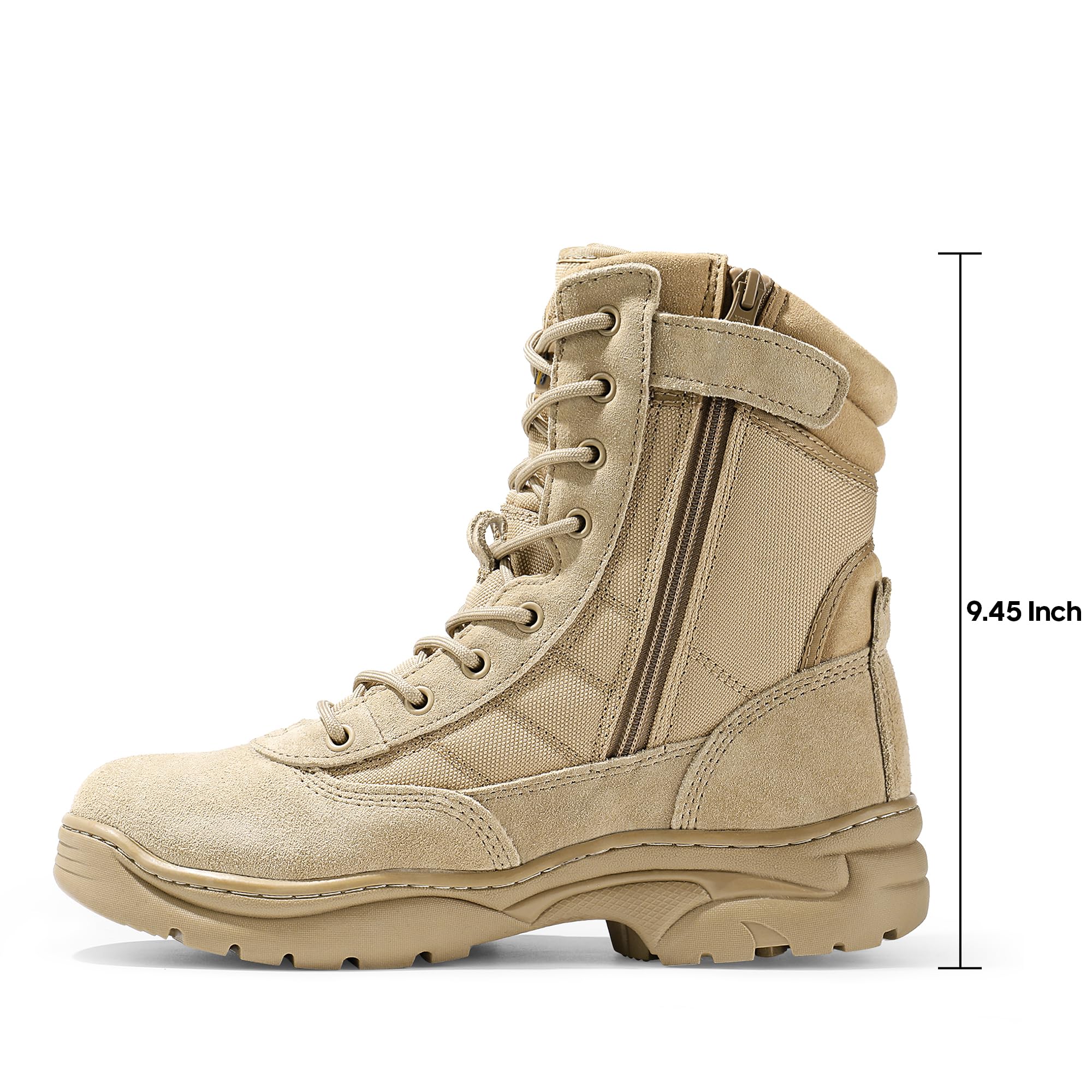 Lightweight Breathable Men's Tactical Hiking Boots | Side Zipper Motorcycle Combat Boots Non-Slip For Outdoor Terrain