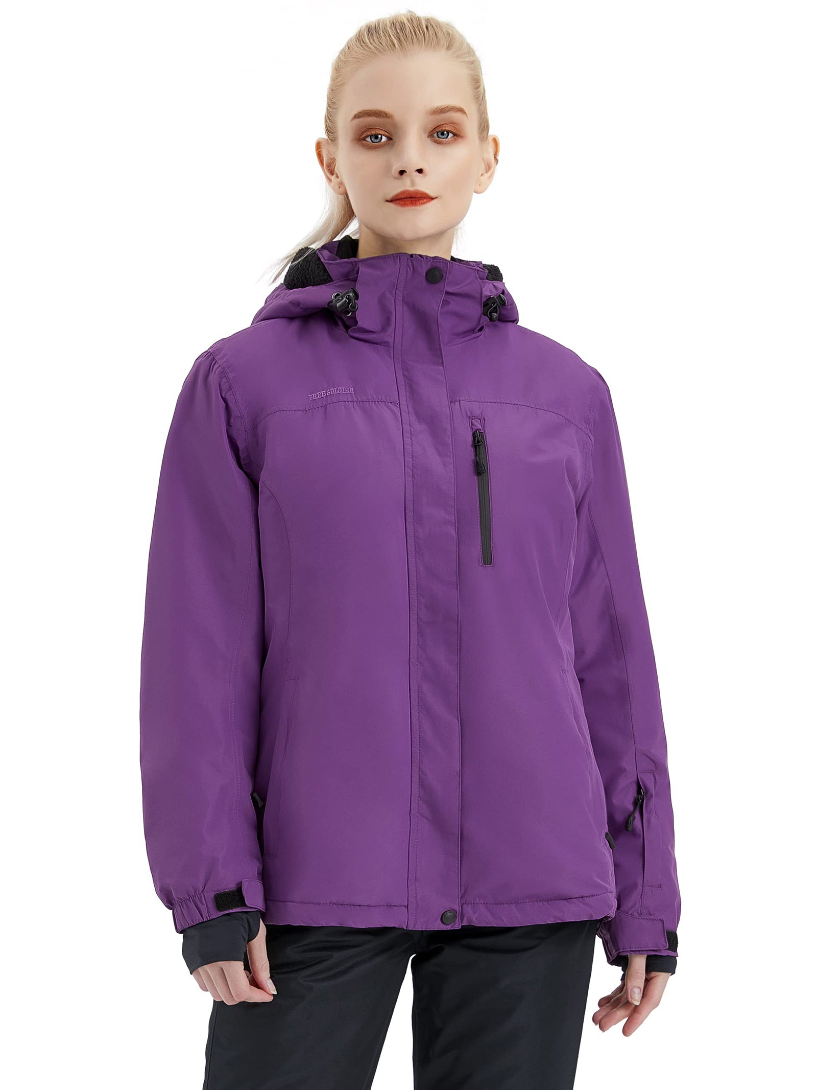 XFLWAM Women's Ski Snow Pants Waterproof Wind Lightweight Thermal Pants  Outdoor Hiking Mountain Softshell with Belt Purple XXL 