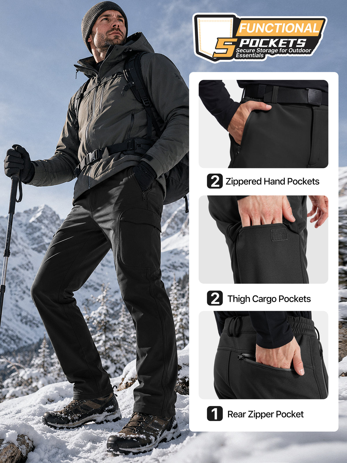 Winddichte Cargohose aus Sharkskin-Softshell-Fleece mit Futter 