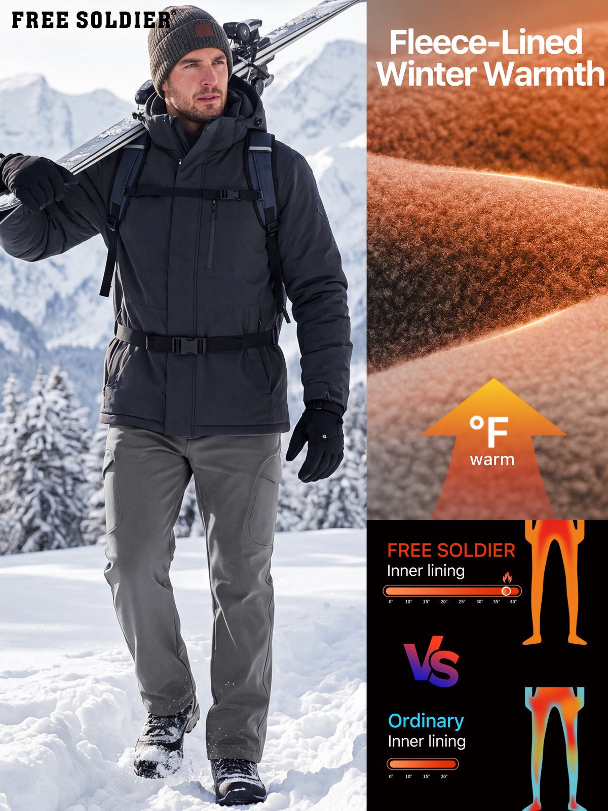 Winddichte Cargohose aus Sharkskin-Softshell-Fleece mit Futter 
