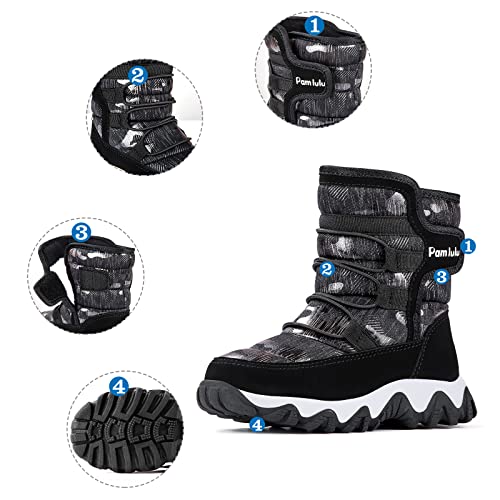 PAMLULU Outdoor Slip Resistant Warm Waterproof Boys Winter Snow Boots for Kids Toddler