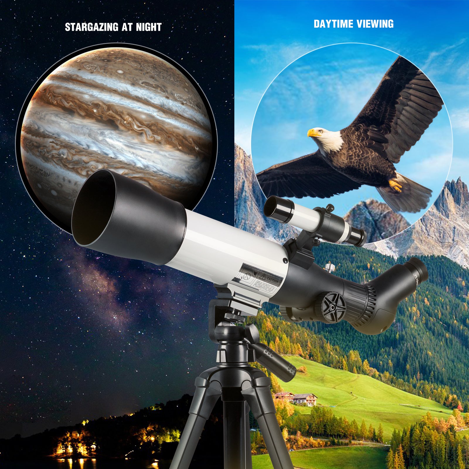 Telescopio para adultos Astronomía - 70 mm Apertura 500 mm Longitud de enfoque Telescopio refractor astronómico para niños Principiantes con 3 oculares Plossl Adaptador de teléfono y bolsa de transporte